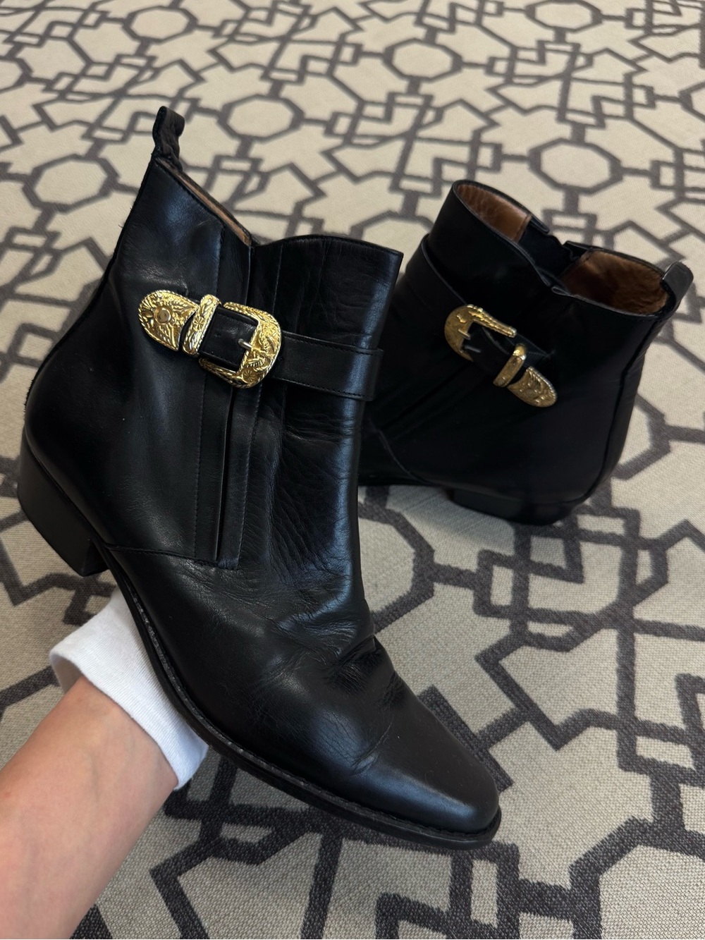 Vintage YSL Yves Saint Lauren Black Leather Western Ankle Boots EU 39 US 8